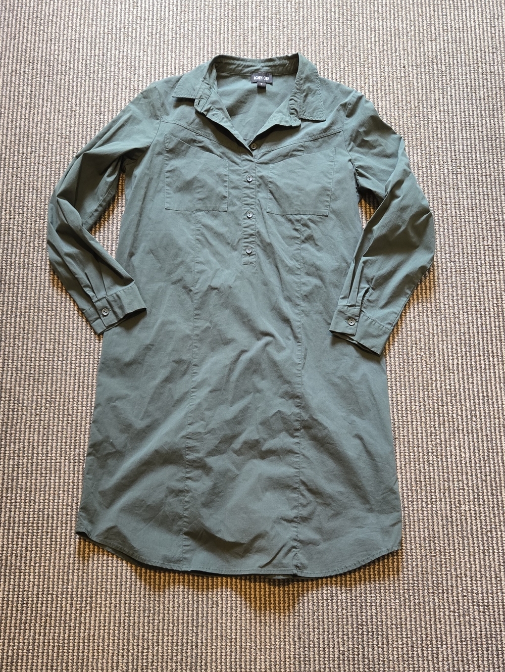 Ronen Chen Olive Green Button Popover Shirt Dress